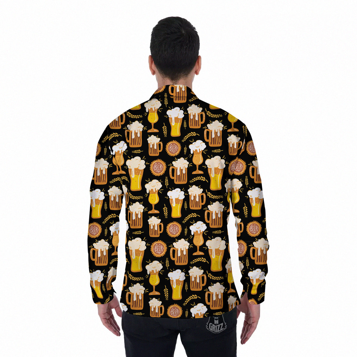 Glasses Of Beer Vintage Print Pattern Men's Long Sleeve Shirts-grizzshop