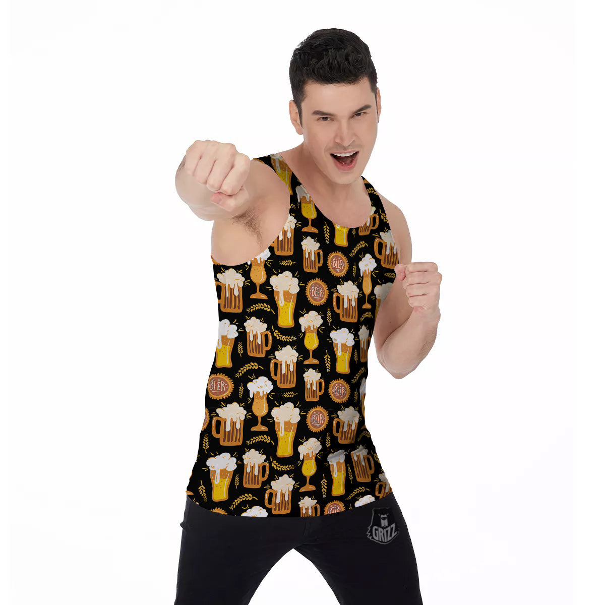 Glasses Of Beer Vintage Print Pattern Men's Tank Top-grizzshop