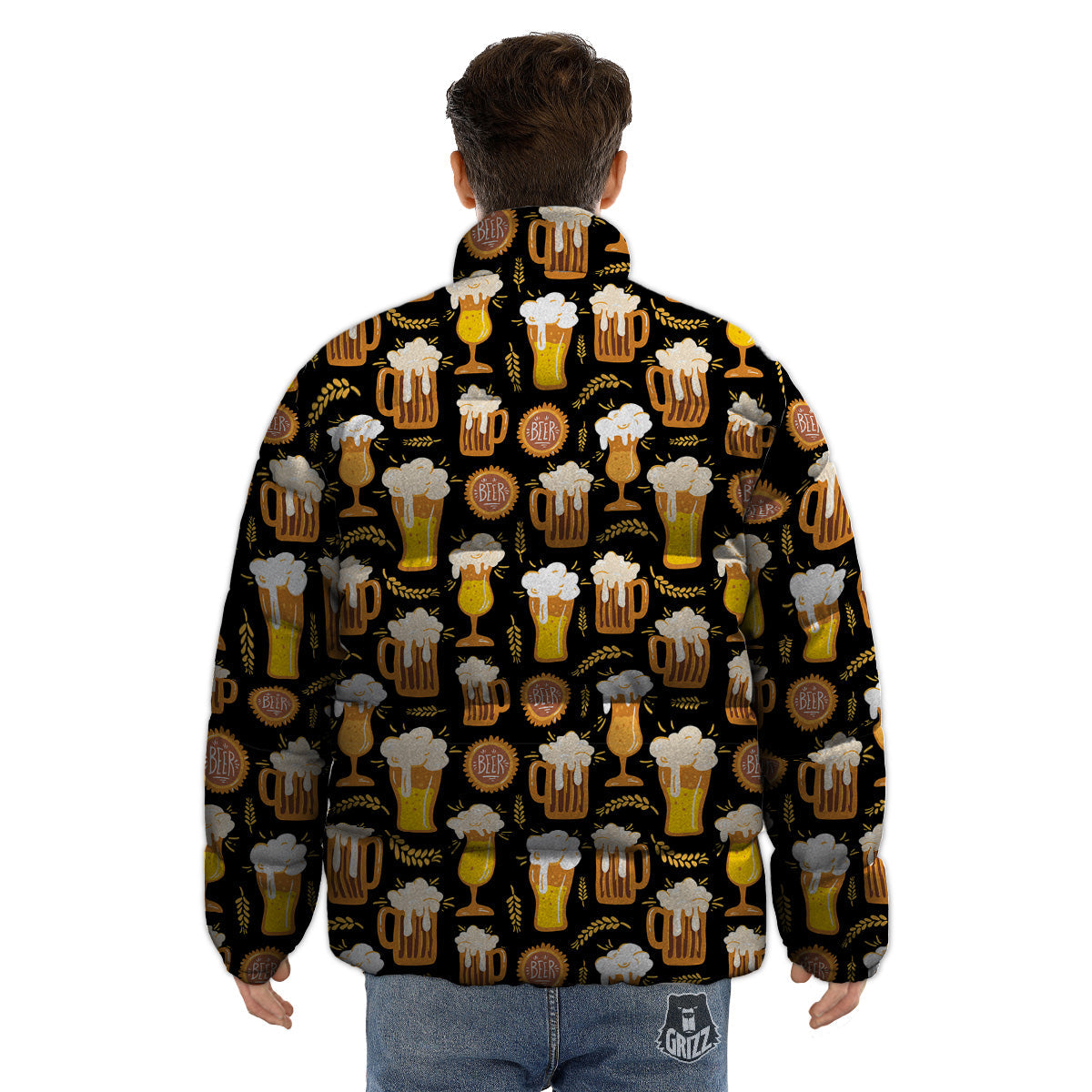 Glasses Of Beer Vintage Print Pattern Puffer Jacket-grizzshop