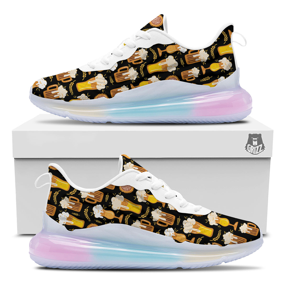 Glasses Of Beer Vintage Print Pattern Running Sneakers-grizzshop