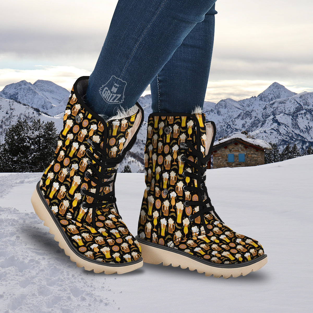 Glasses Of Beer Vintage Print Pattern Snow Boots-grizzshop