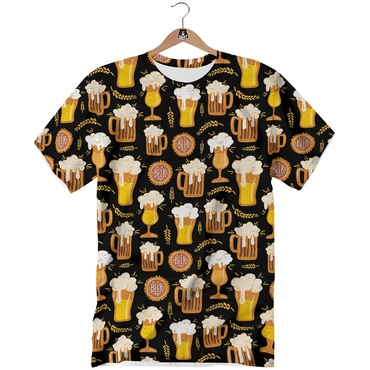 Glasses Of Beer Vintage Print Pattern T-Shirt-grizzshop