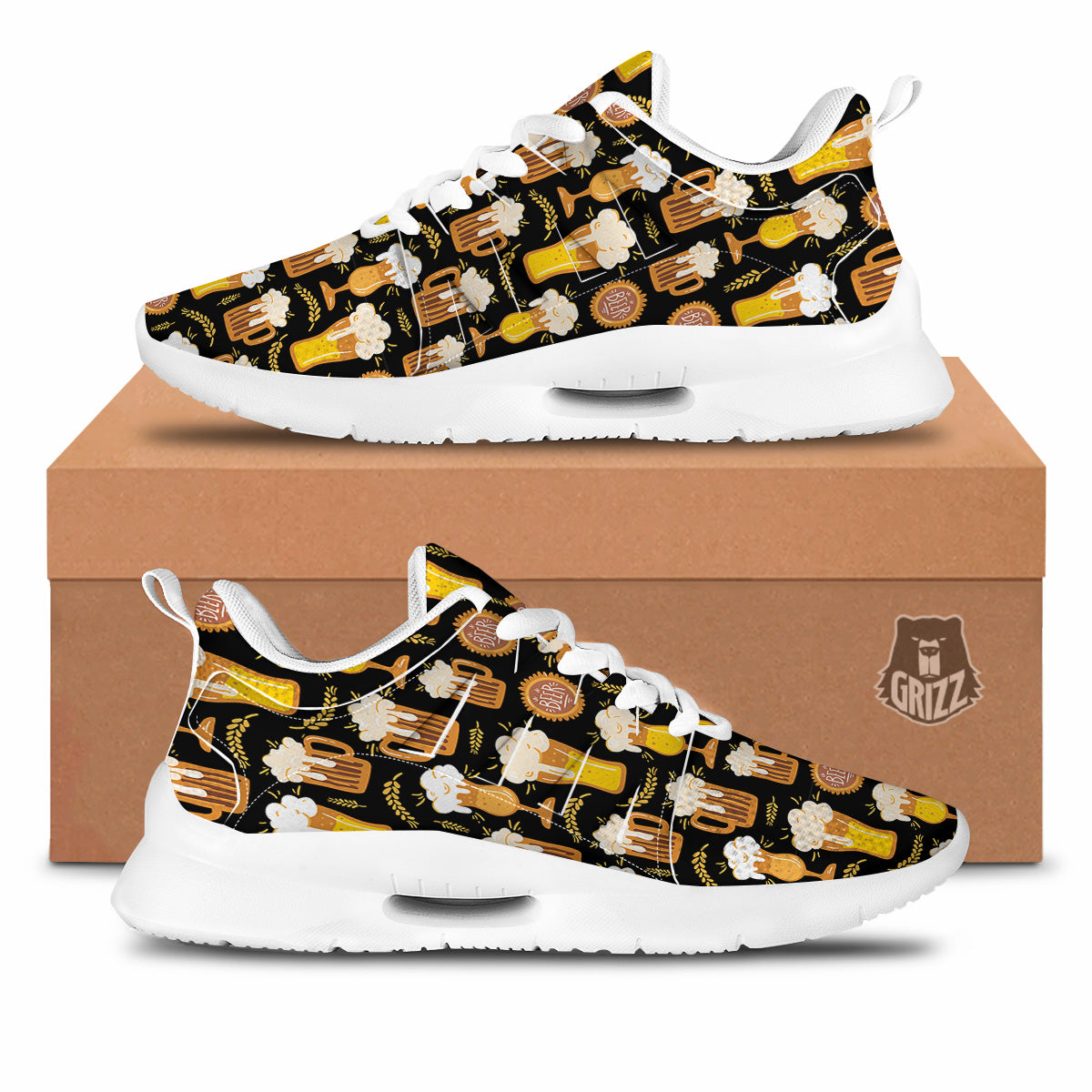Glasses Of Beer Vintage Print Pattern Tennis Shoes-grizzshop