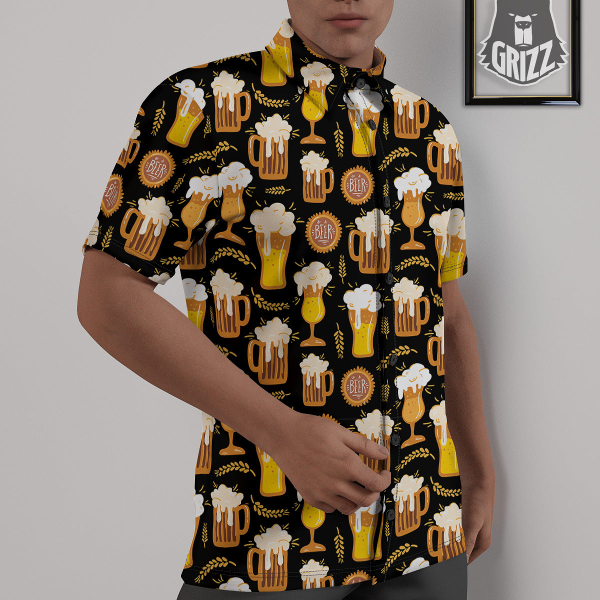 Glasses Of Beer Vintage Print Pattern Untucked Shirts-grizzshop