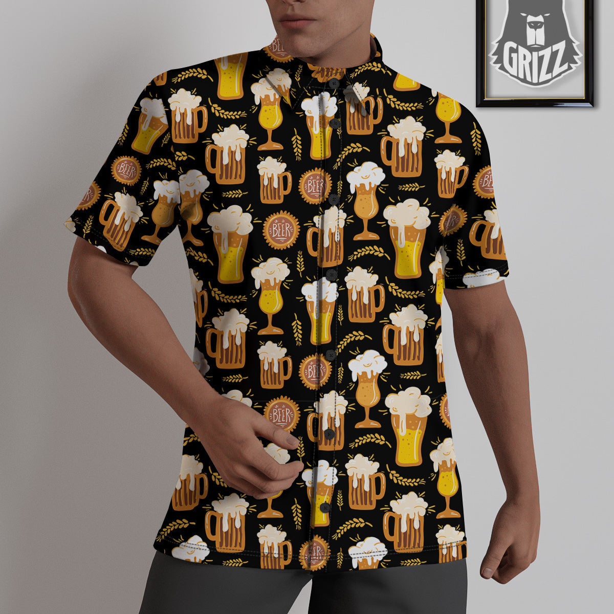 Glasses Of Beer Vintage Print Pattern Untucked Shirts-grizzshop