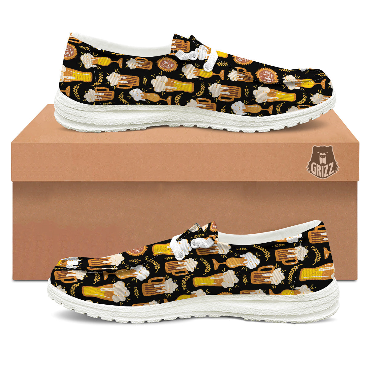 Glasses Of Beer Vintage Print Pattern White Loafers-grizzshop