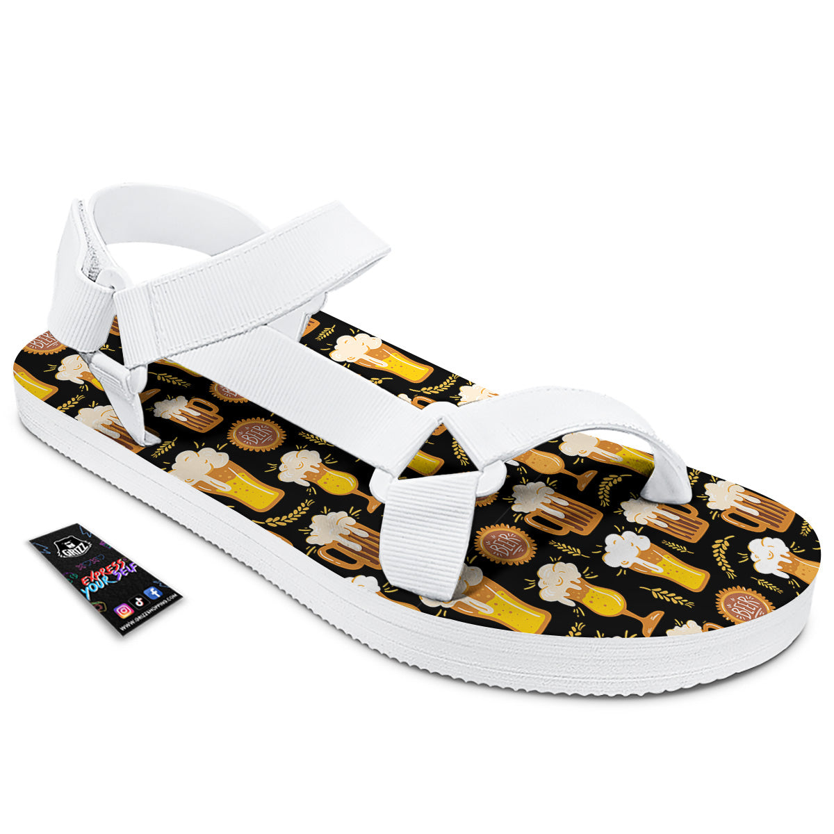 Glasses Of Beer Vintage Print Pattern White Open Toe Sandals-grizzshop