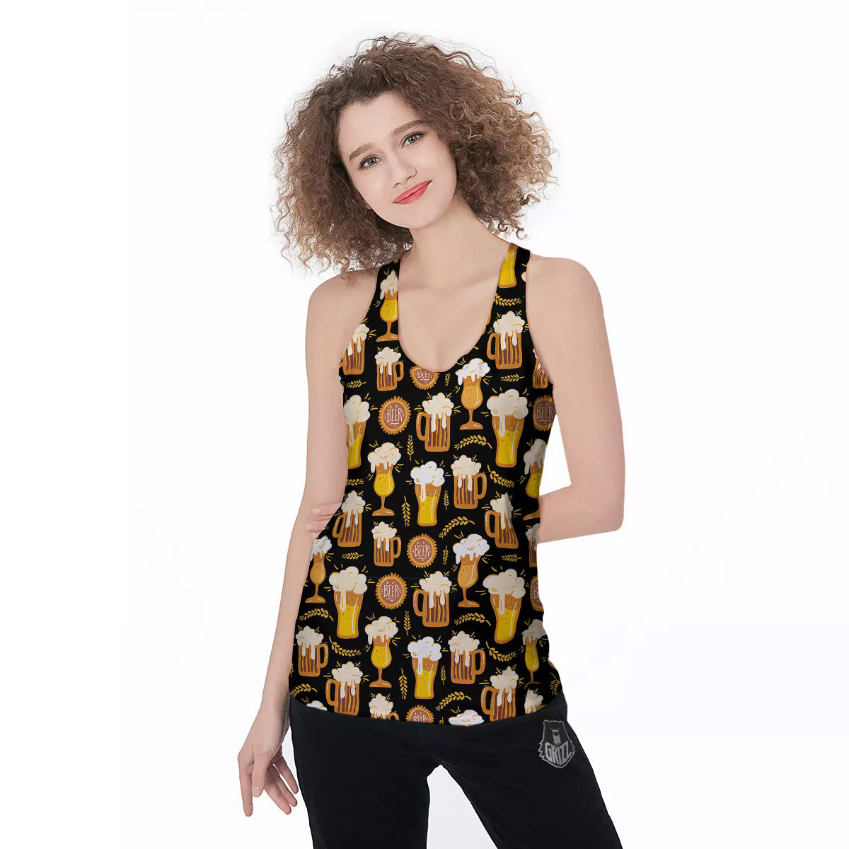 Glasses Of Beer Vintage Print Pattern Women's Racerback Tank Top-grizzshop