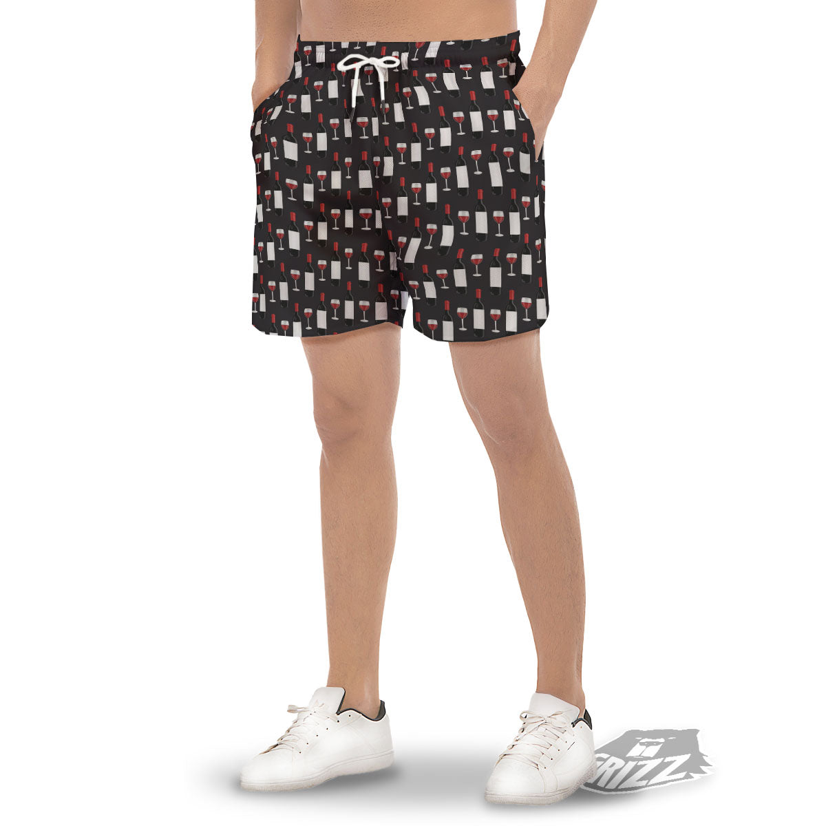 Glasses Of Wine And Bottles Print Pattern Men's Gym Shorts-grizzshop