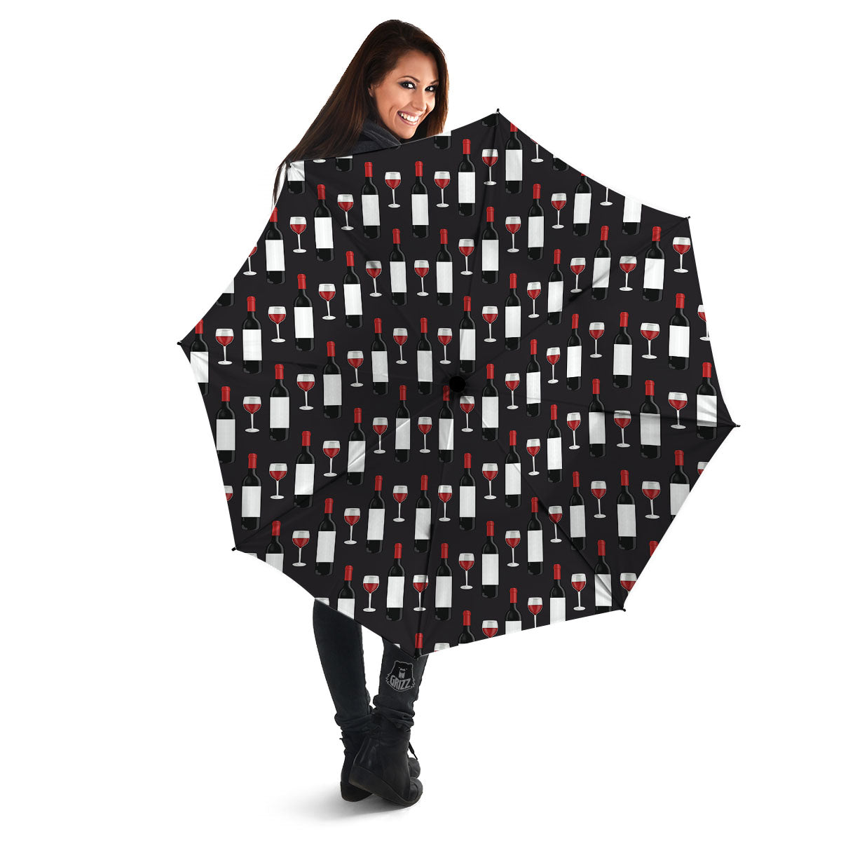 Glasses Of Wine And Bottles Print Pattern Umbrella-grizzshop