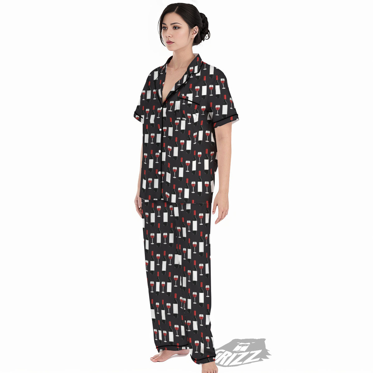Glasses Of Wine And Bottles Print Pattern Women's Pajamas Set-grizzshop