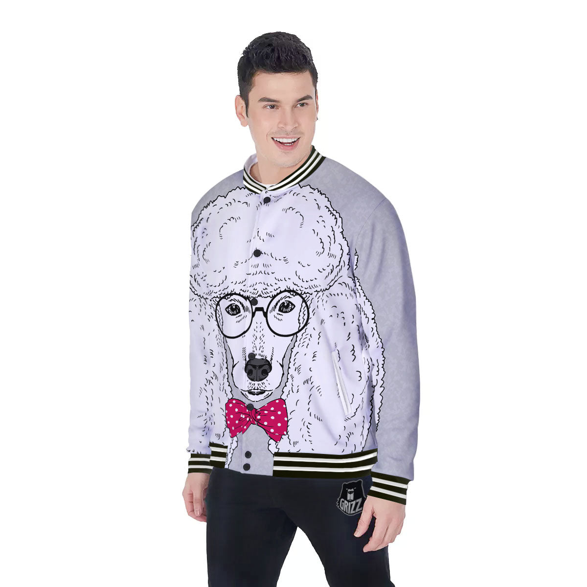 Glasses Poodle Print Baseball Jacket-grizzshop