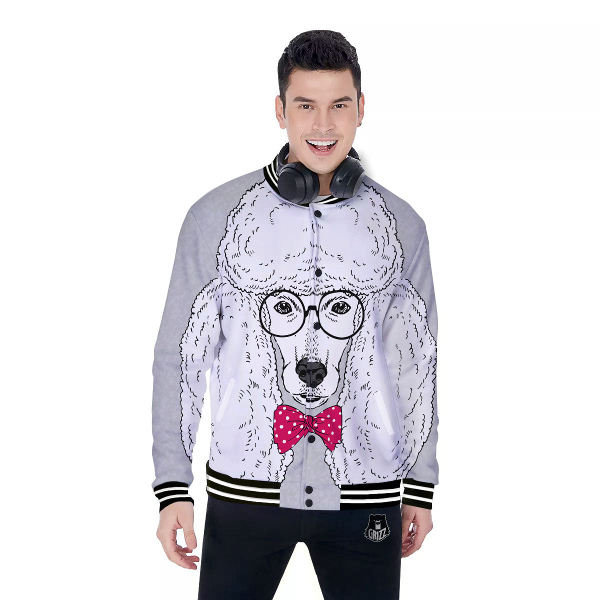 Glasses Poodle Print Baseball Jacket-grizzshop