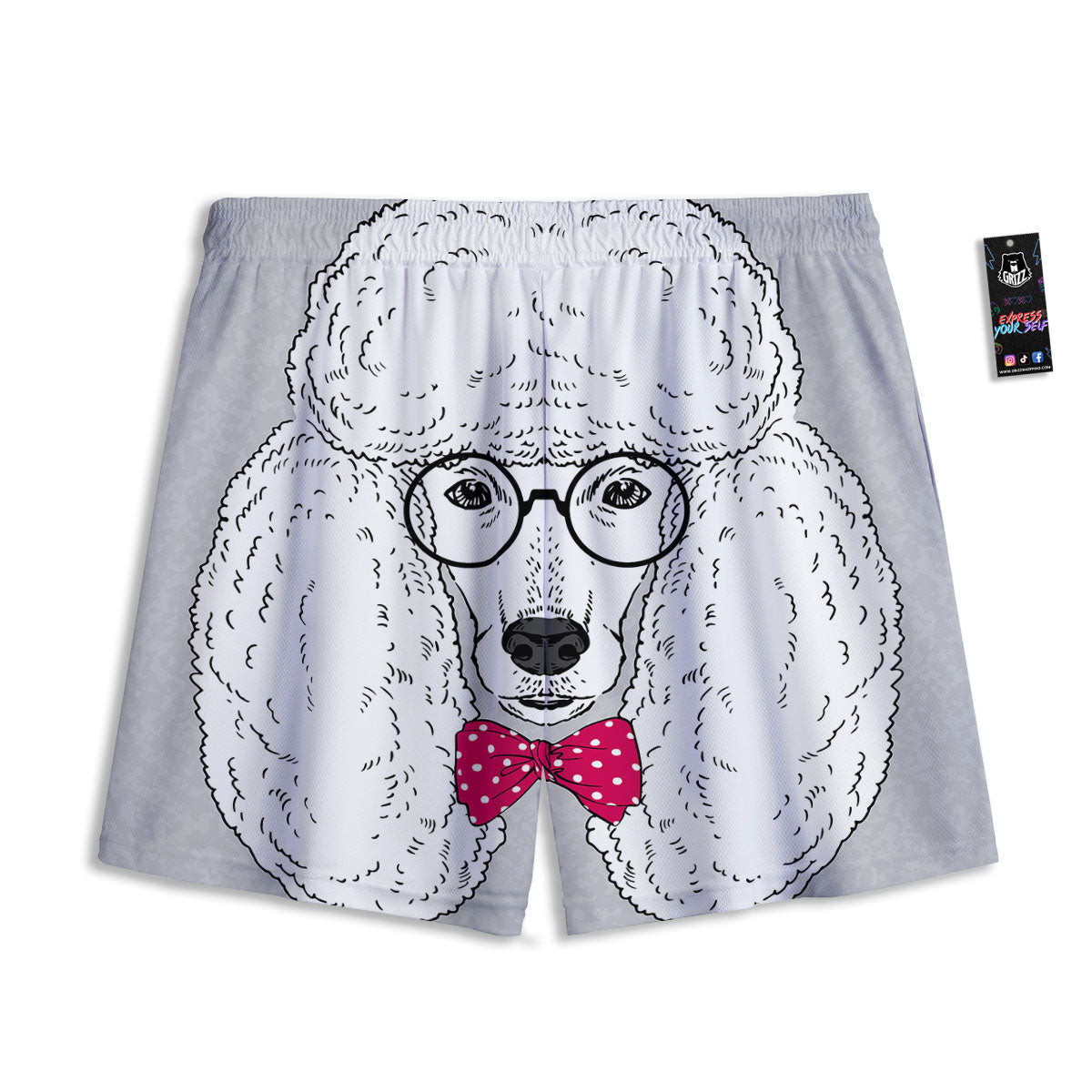 Glasses Poodle Print Mesh Shorts