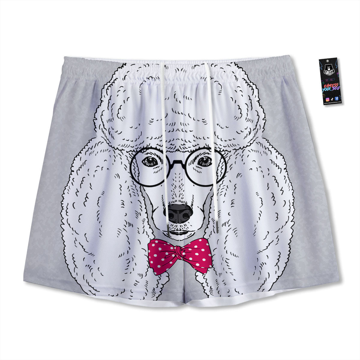 Glasses Poodle Print Mesh Shorts
