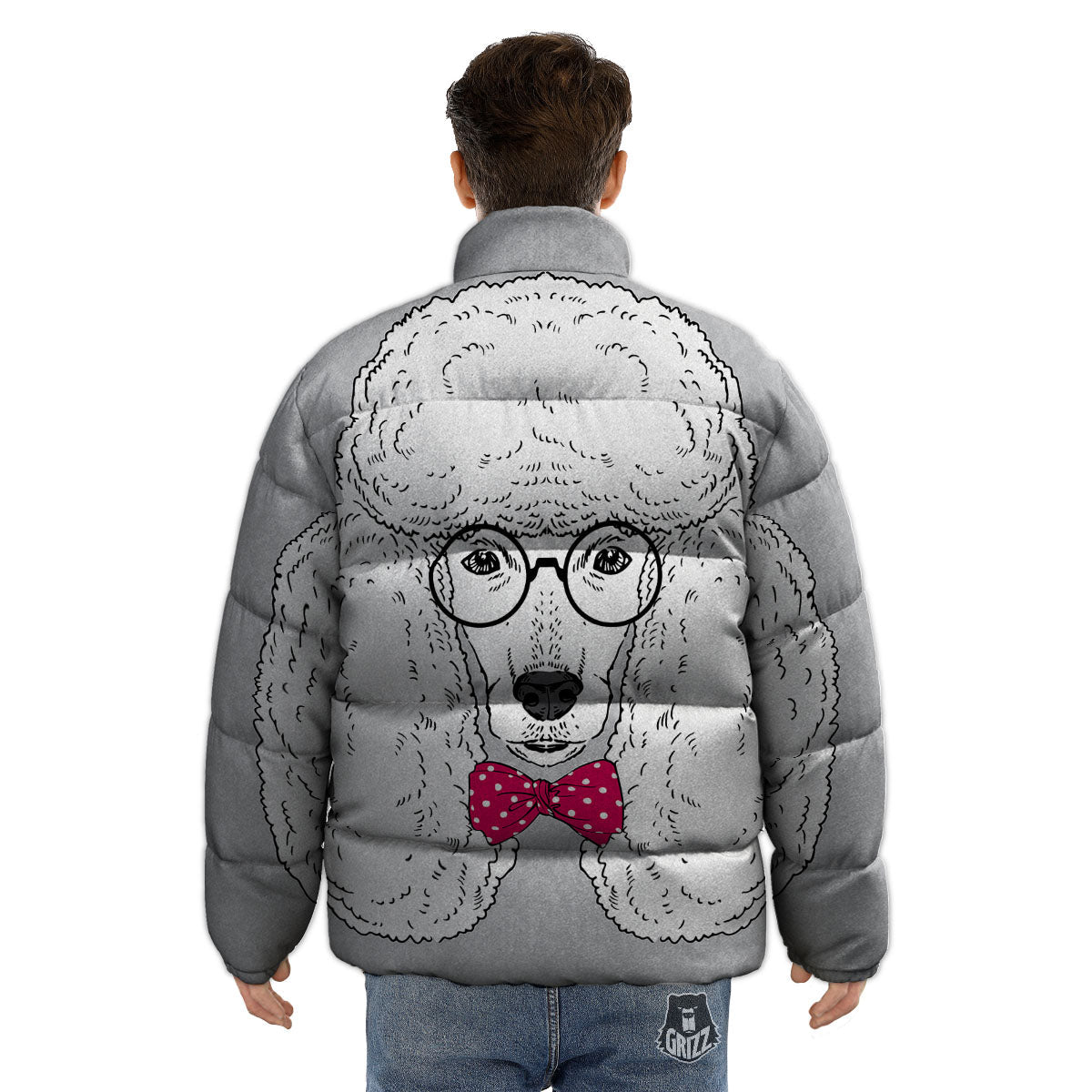 Glasses Poodle Print Puffer Jacket-grizzshop