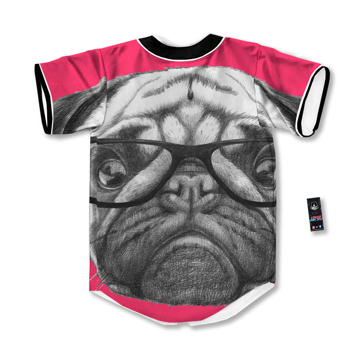 Glasses Pug Portrait Print Baseball Jersey-grizzshop