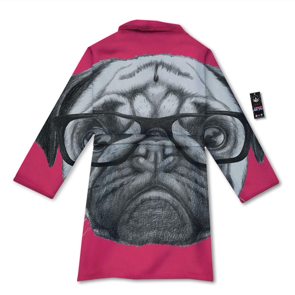 Glasses Pug Portrait Print Bathrobe-grizzshop