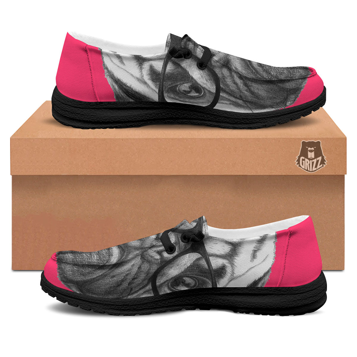 Glasses Pug Portrait Print Black Loafers-grizzshop