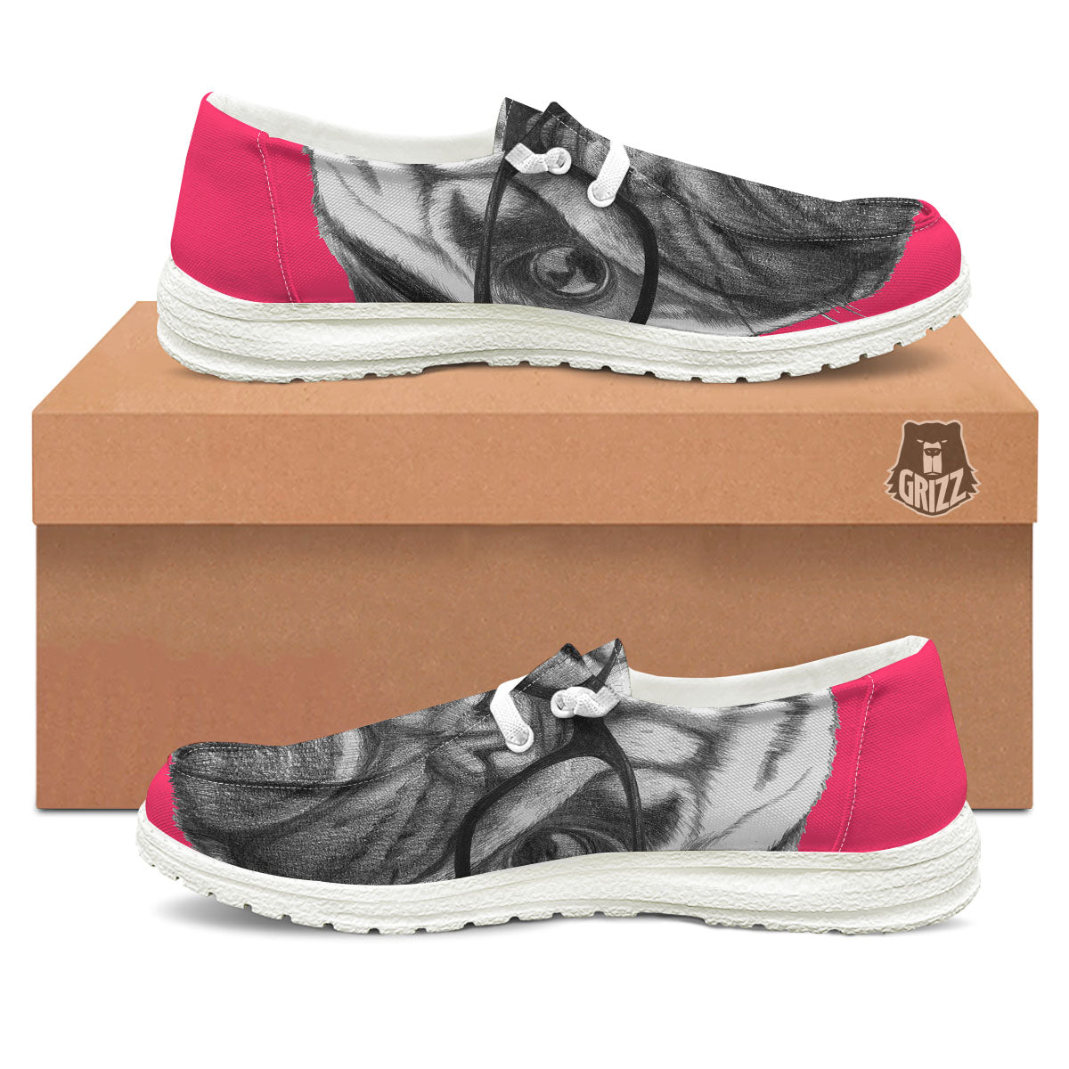 Glasses Pug Portrait Print Black Loafers-grizzshop