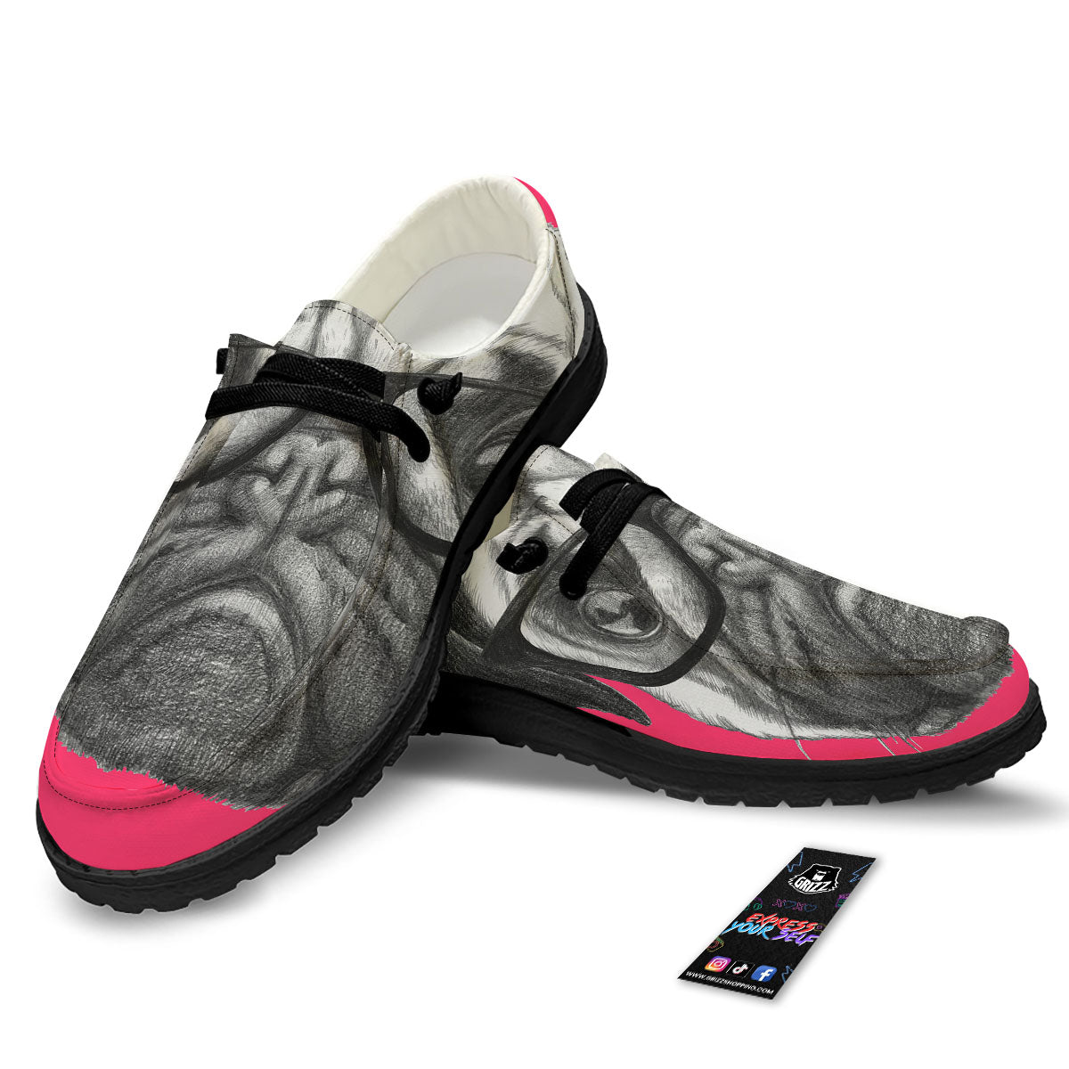 Glasses Pug Portrait Print Black Loafers-grizzshop