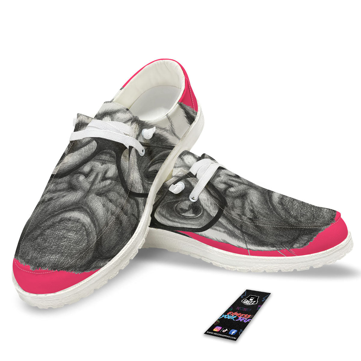Glasses Pug Portrait Print Black Loafers-grizzshop