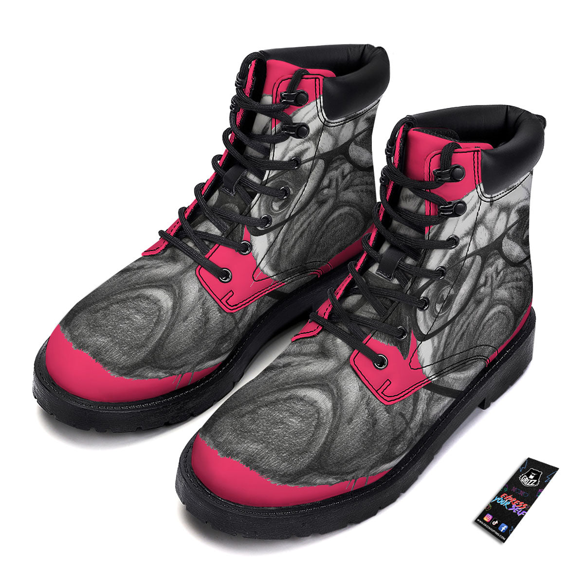 Glasses Pug Portrait Print Boots-grizzshop