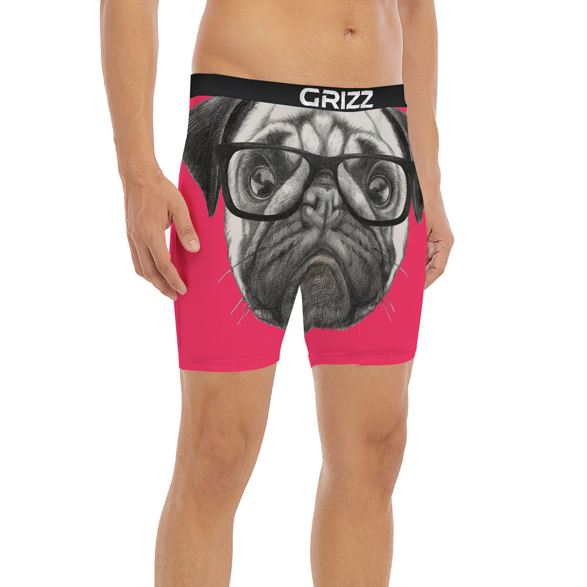 Glasses Pug Portrait Print Boxer Briefs-grizzshop