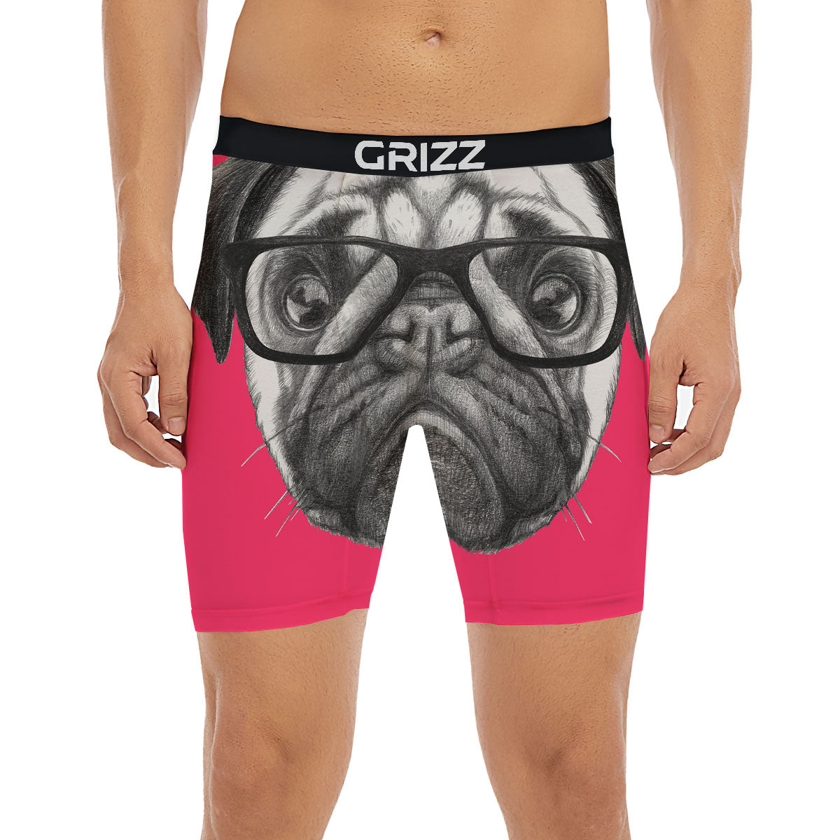Glasses Pug Portrait Print Boxer Briefs-grizzshop