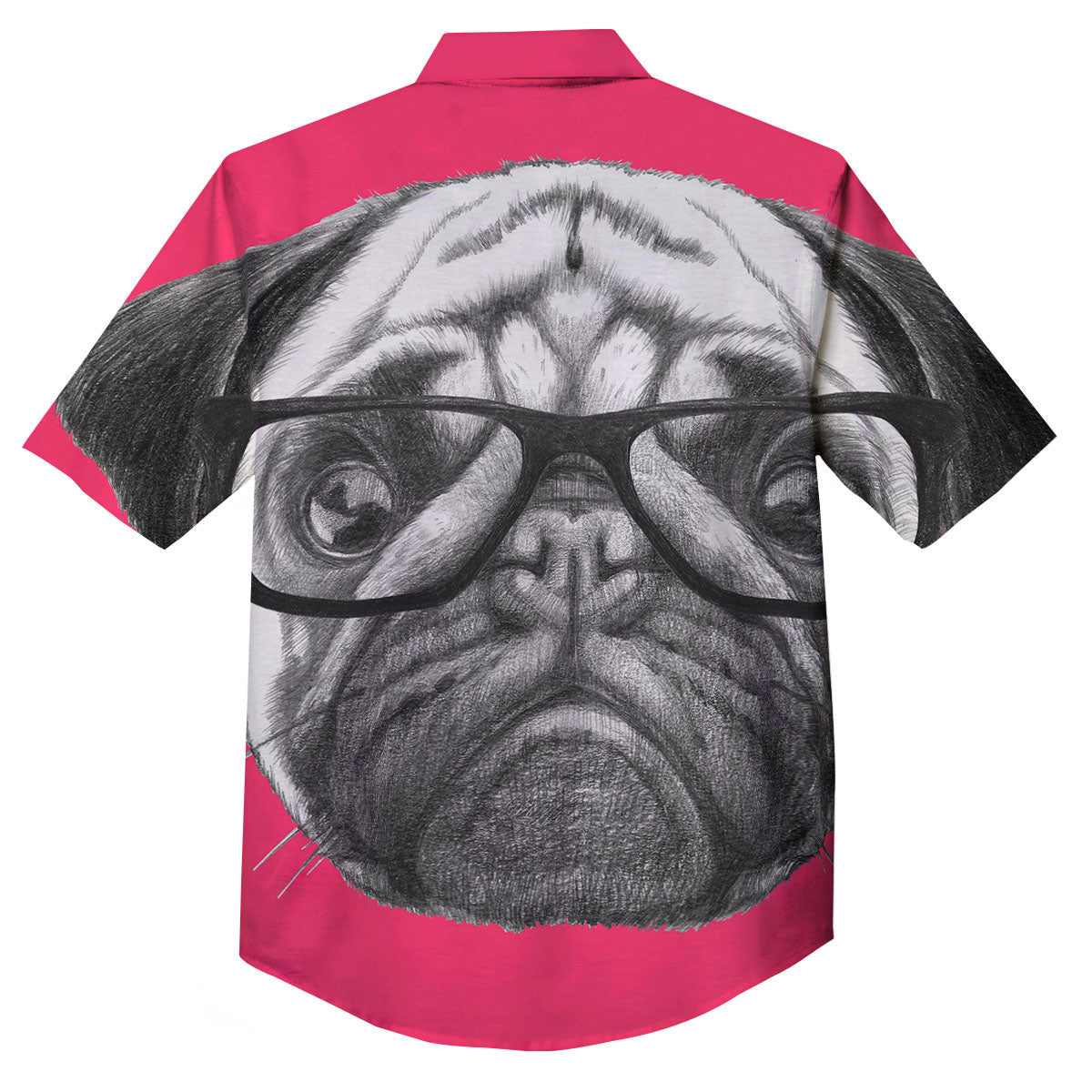 Glasses Pug Portrait Print Button Up Shirt-grizzshop