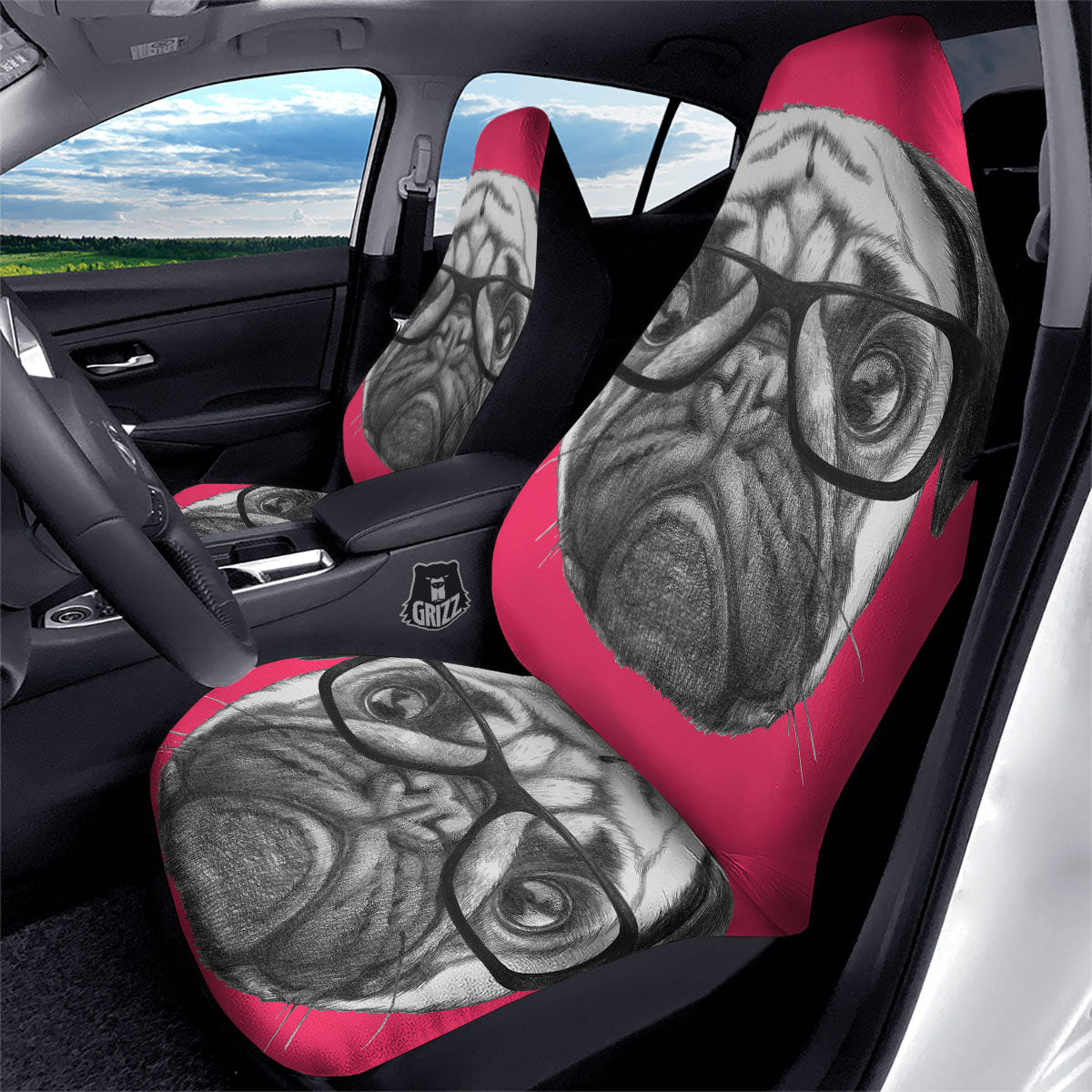 Glasses Pug Portrait Print Car Seat Covers-grizzshop