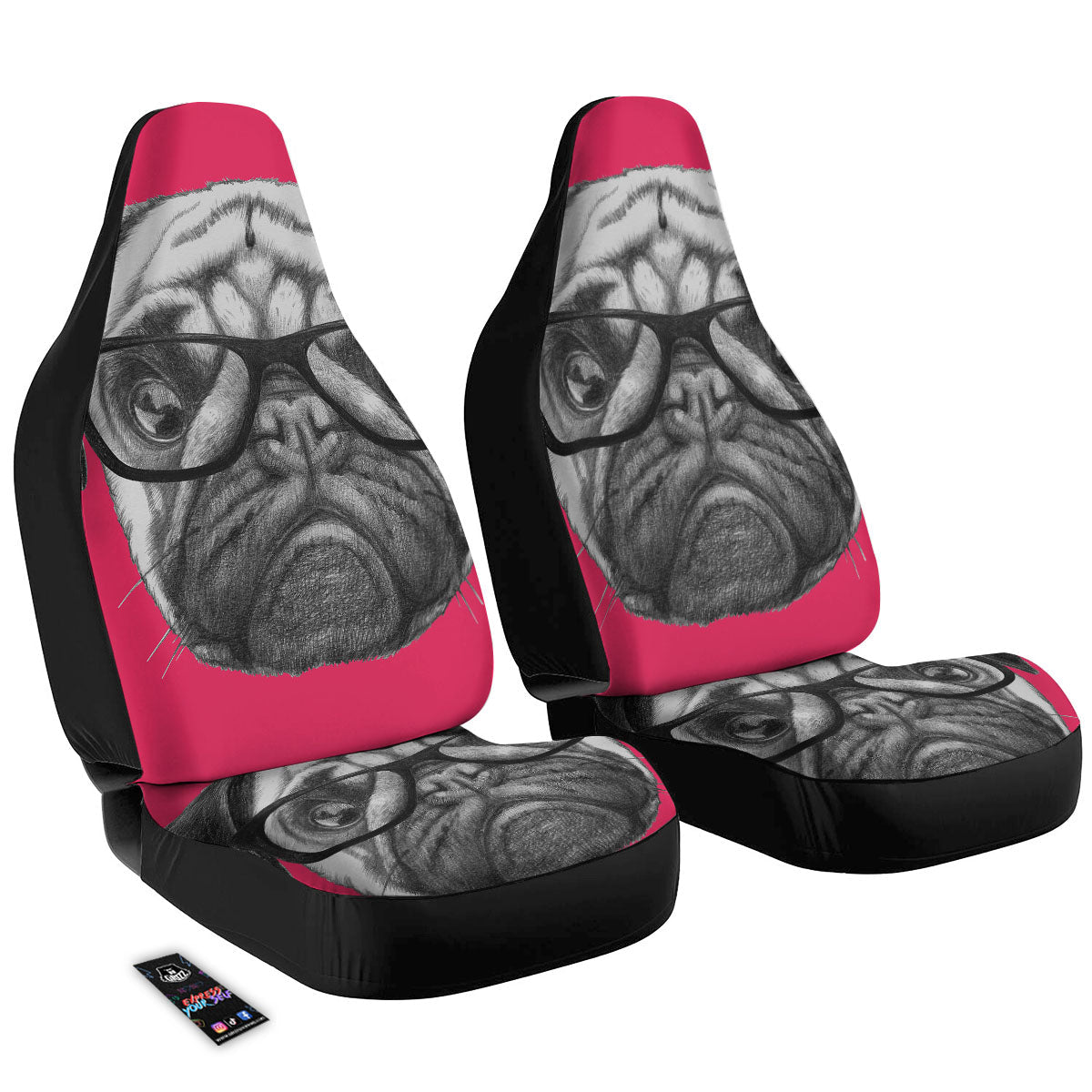 Glasses Pug Portrait Print Car Seat Covers-grizzshop