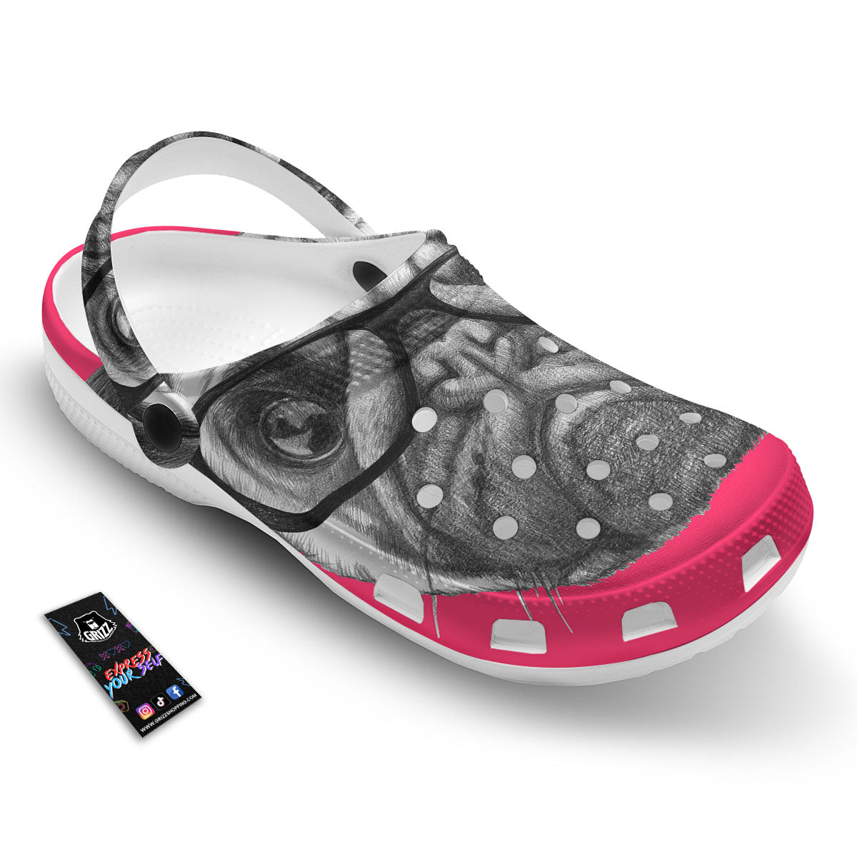 Glasses Pug Portrait Print Clog-grizzshop