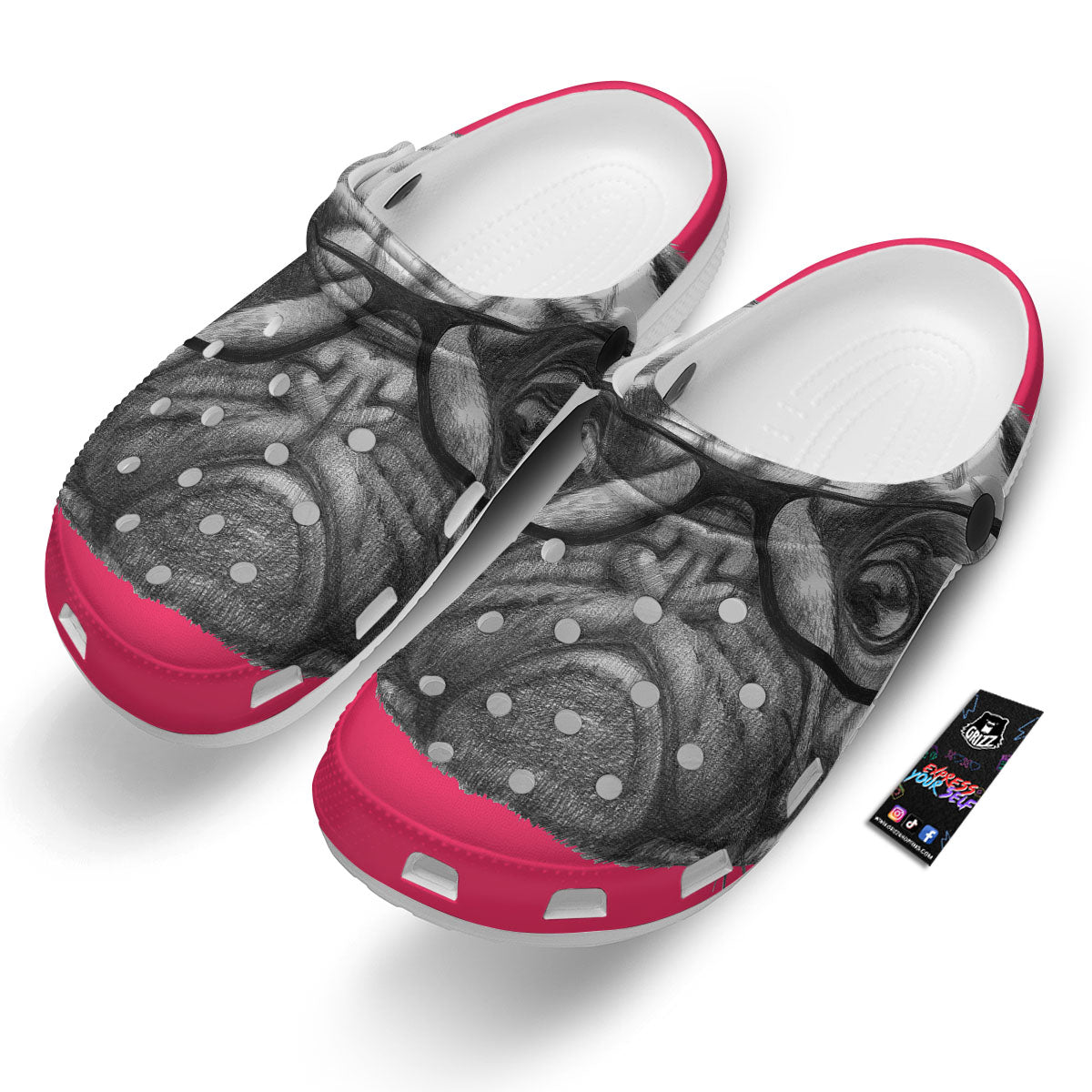 Glasses Pug Portrait Print Clog-grizzshop