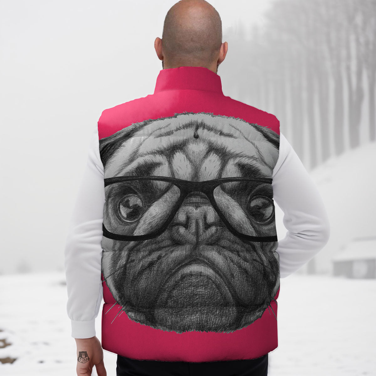 Glasses Pug Portrait Print Down Vest