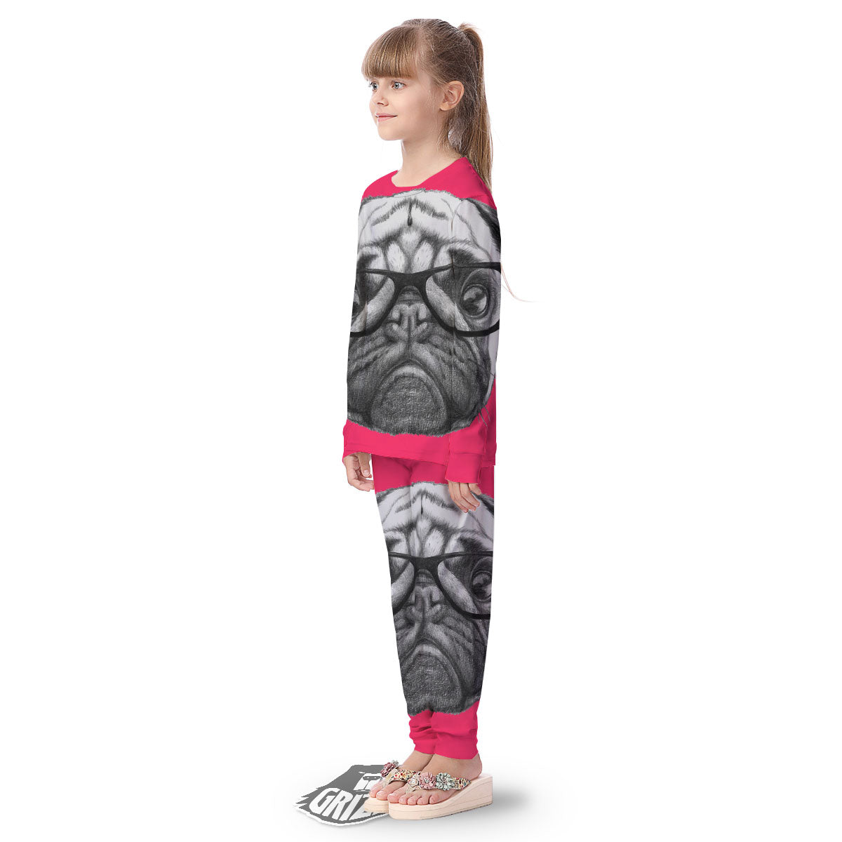 Glasses Pug Portrait Print Kid's Pajamas-grizzshop