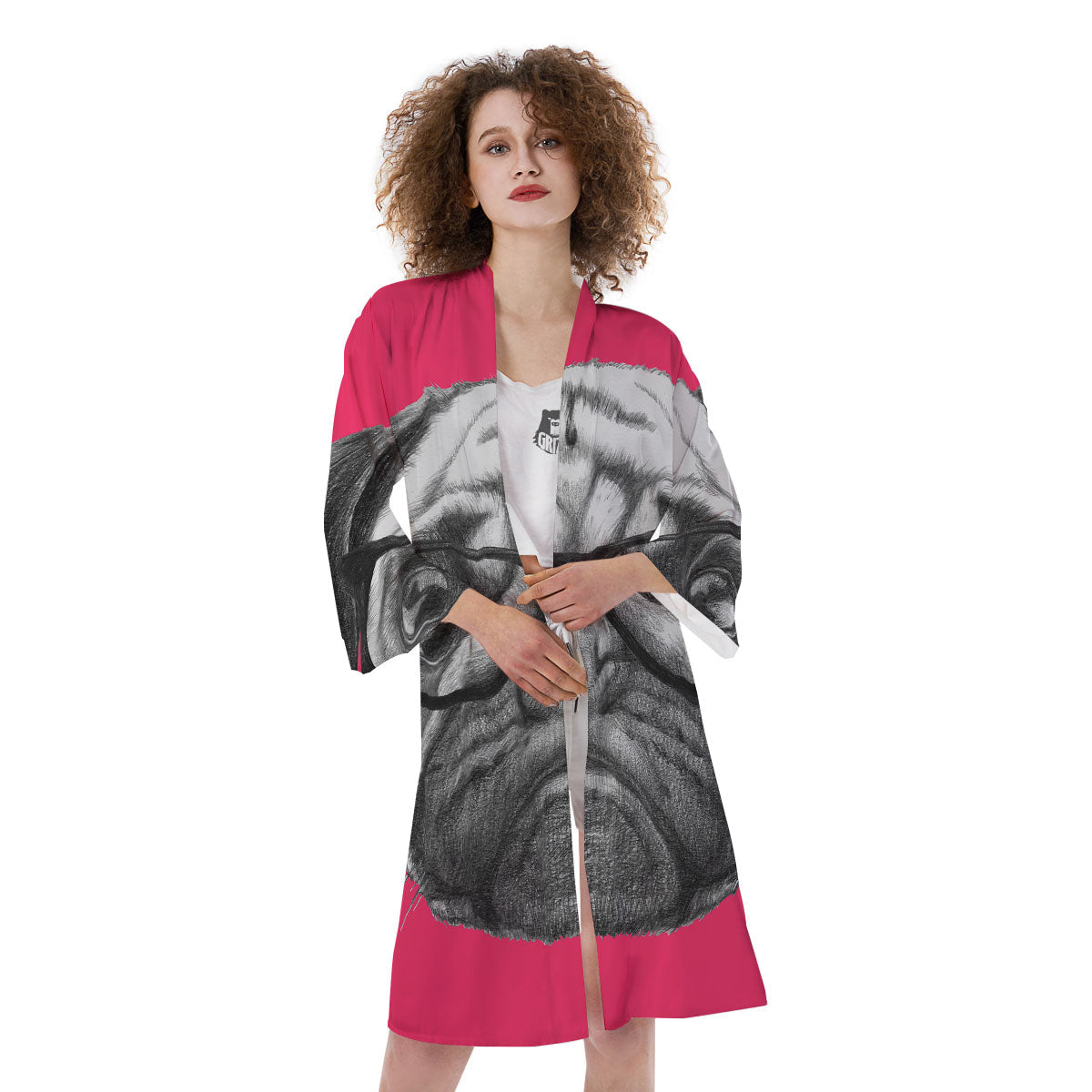 Glasses Pug Portrait Print Kimono-grizzshop