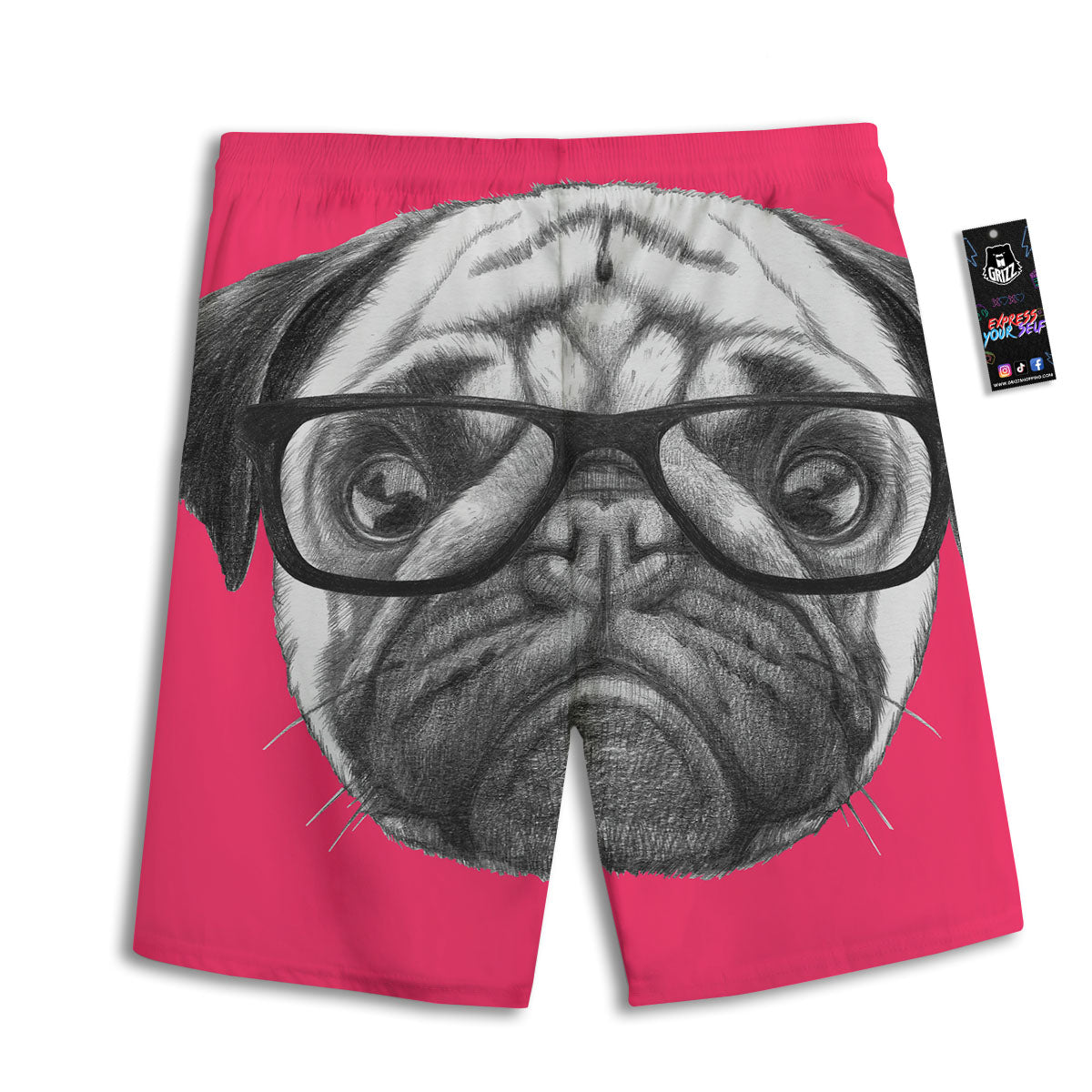 Glasses Pug Portrait Print Men's Athletic Shorts