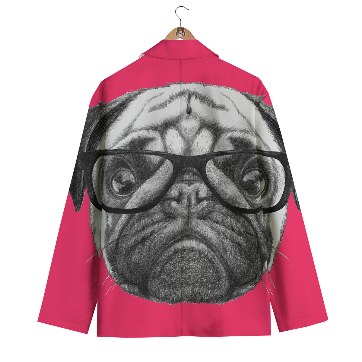Glasses Pug Portrait Print Men's Blazer-grizzshop