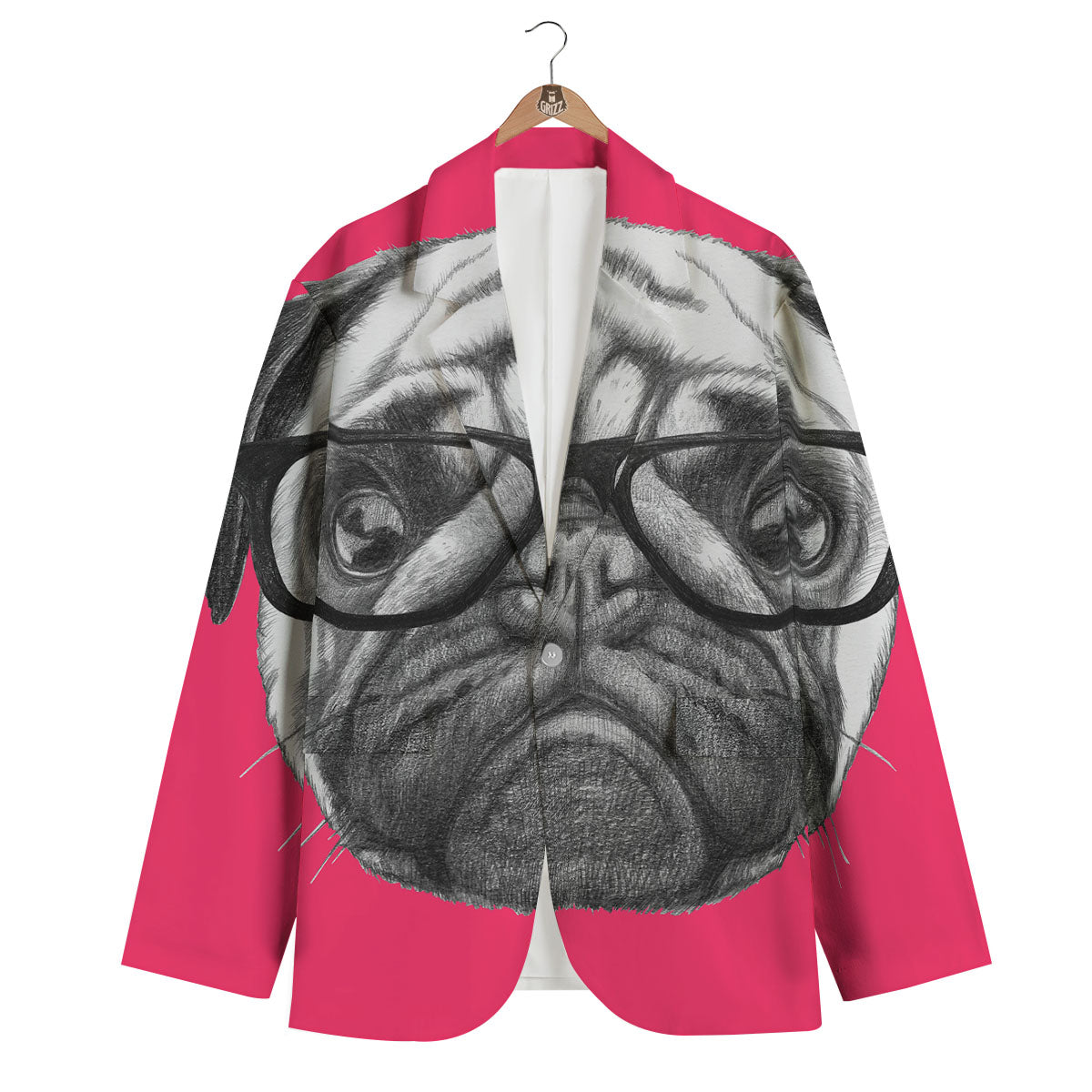 Glasses Pug Portrait Print Men's Blazer-grizzshop