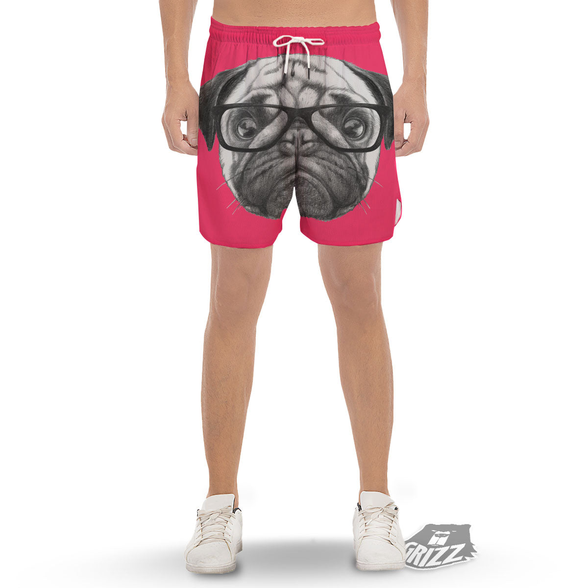 Glasses Pug Portrait Print Men's Gym Shorts-grizzshop