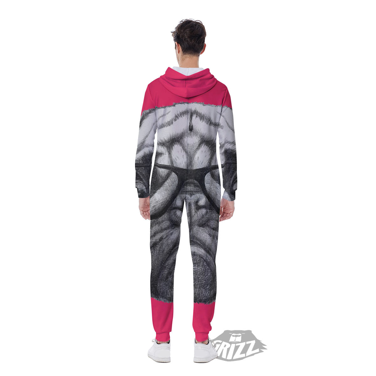 Glasses Pug Portrait Print Men's Jumpsuit-grizzshop
