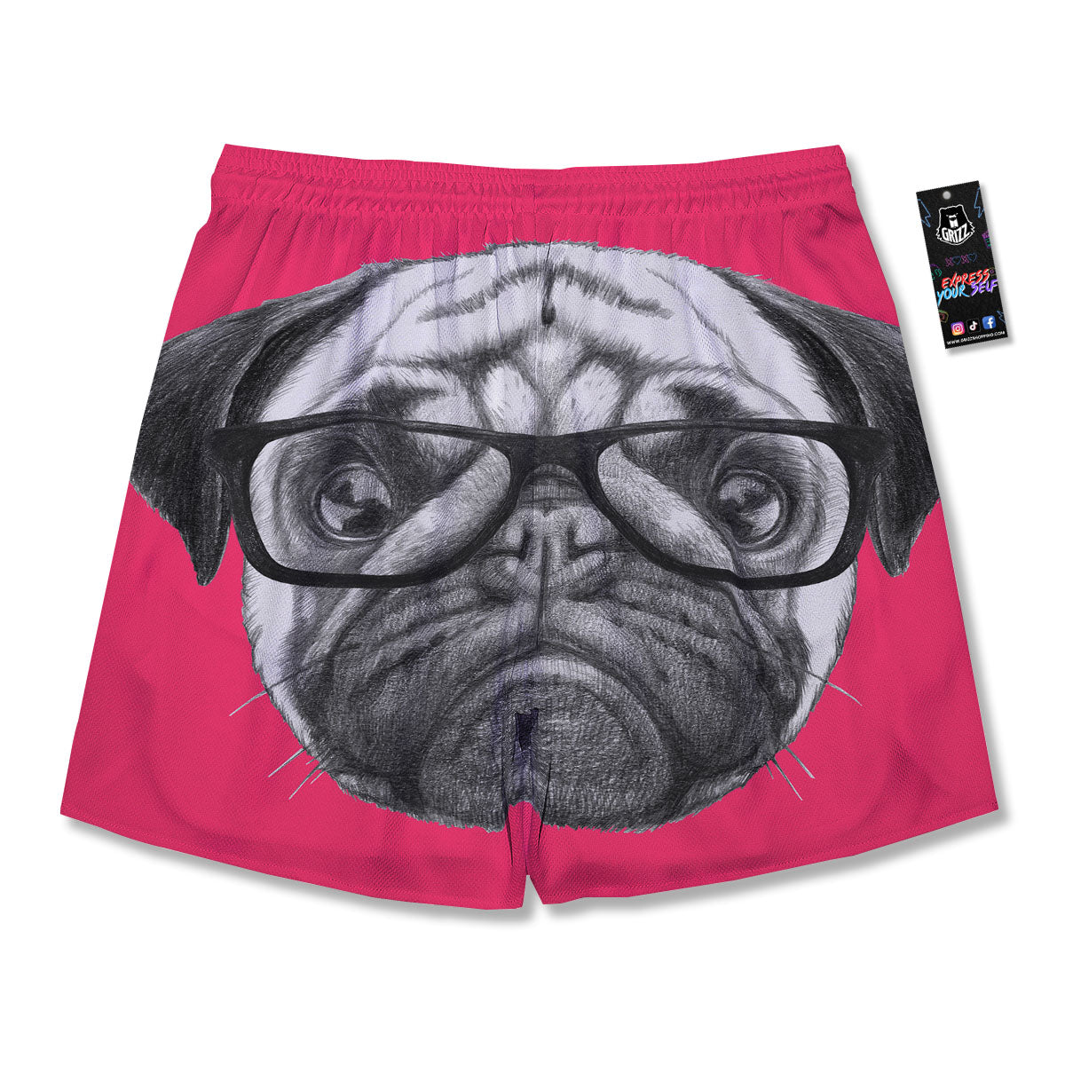 Glasses Pug Portrait Print Men's Running Shorts-grizzshop