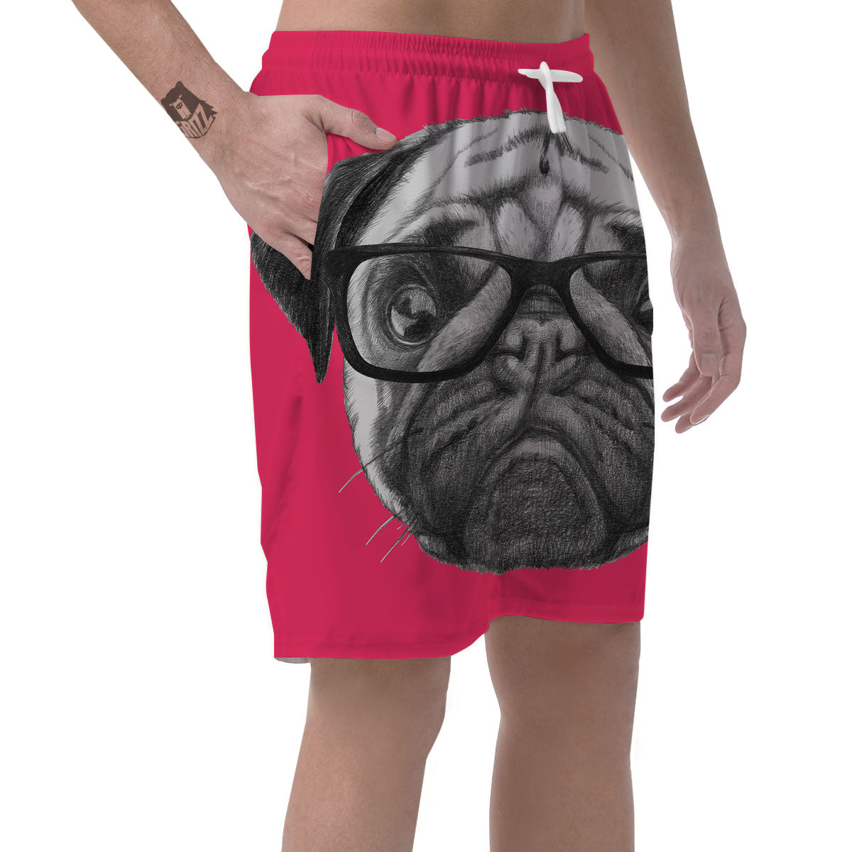 Glasses Pug Portrait Print Men's Shorts-grizzshop