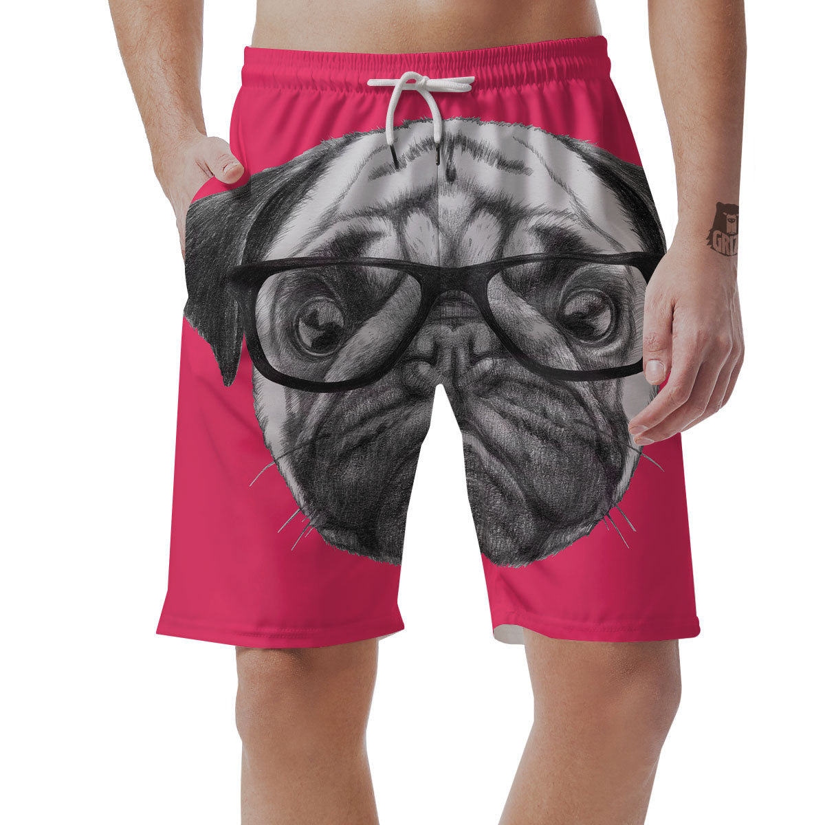 Glasses Pug Portrait Print Men's Shorts-grizzshop