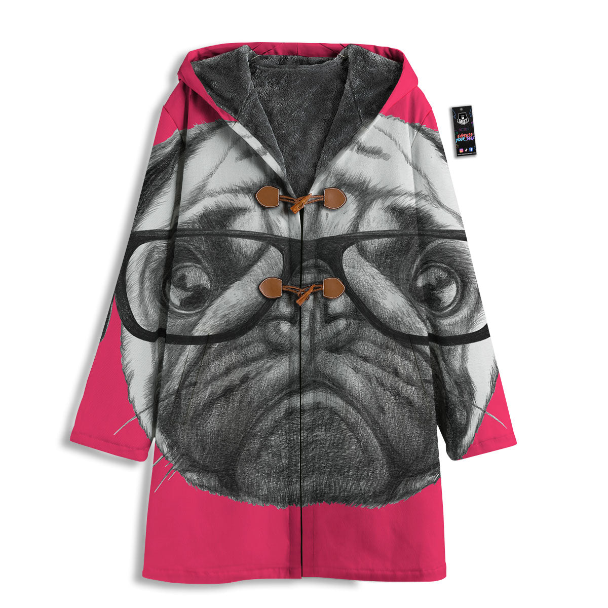 Glasses Pug Portrait Print Men's Windbreaker Jacket-grizzshop