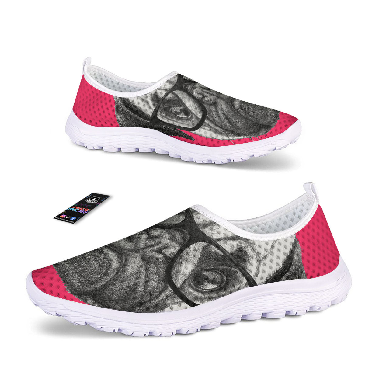 Glasses Pug Portrait Print Nurse Shoes-grizzshop