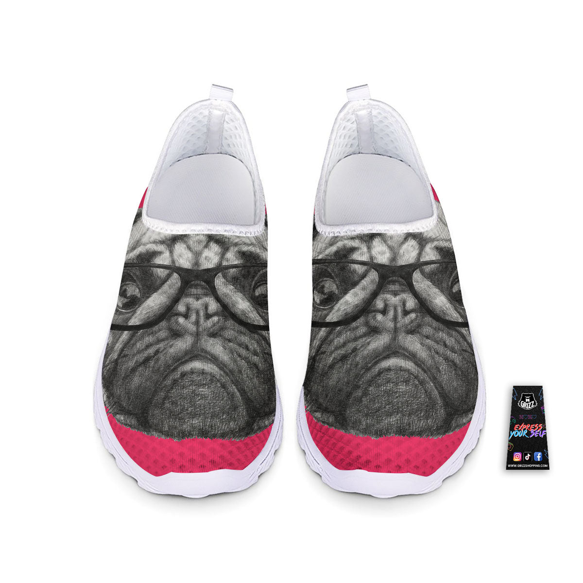 Glasses Pug Portrait Print Nurse Shoes-grizzshop