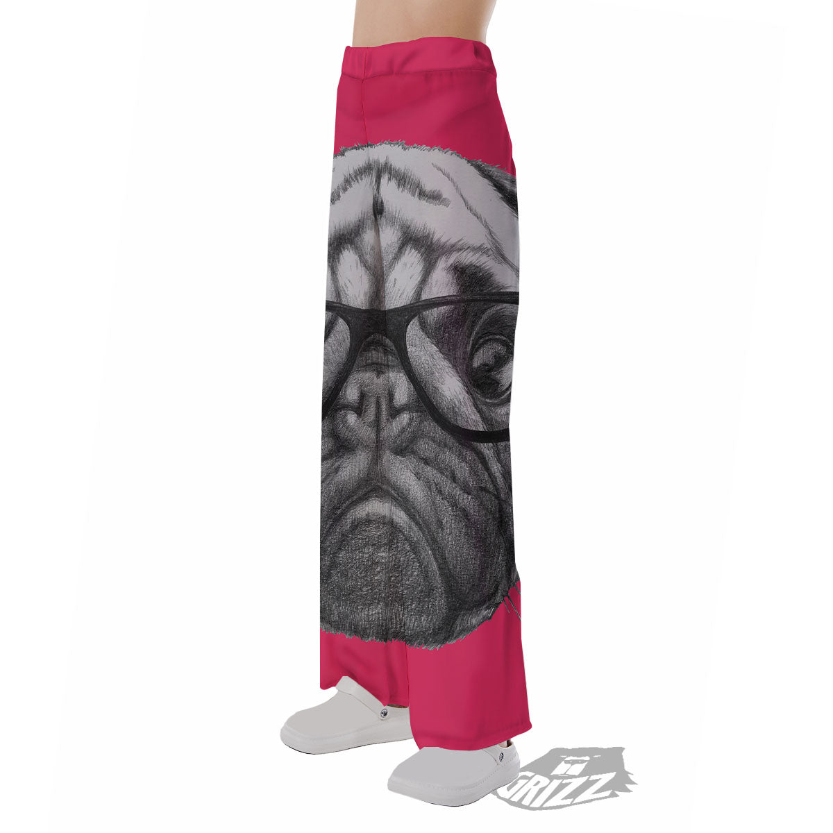 Glasses Pug Portrait Print Pajama Pants-grizzshop