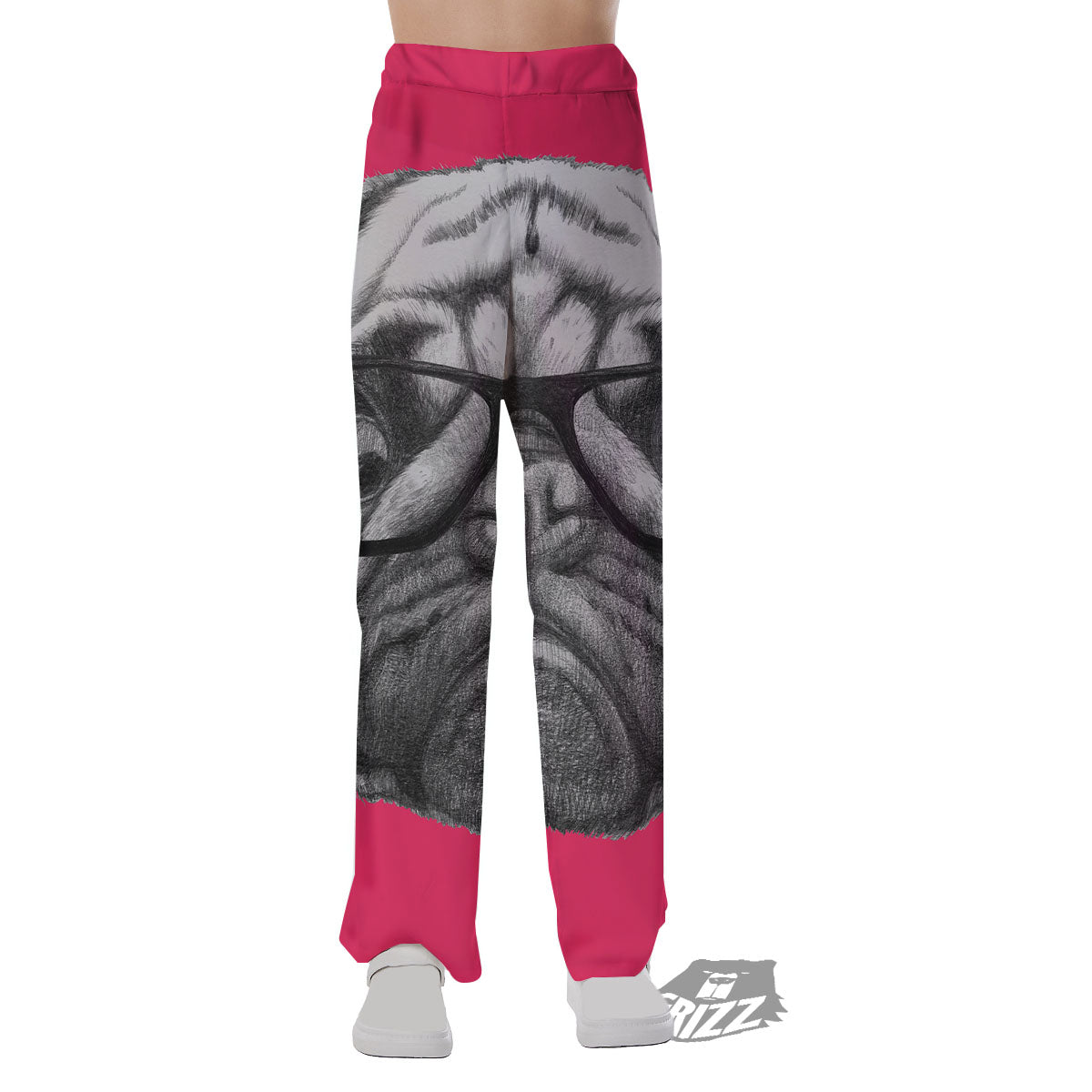 Glasses Pug Portrait Print Pajama Pants-grizzshop